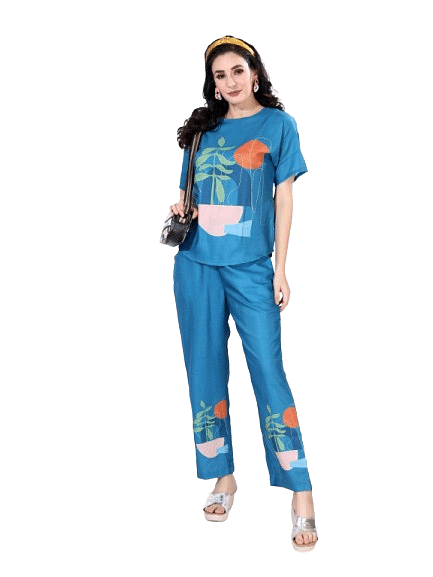 Authenzaa Women 2PC Nighty AC2N077 Ocean 