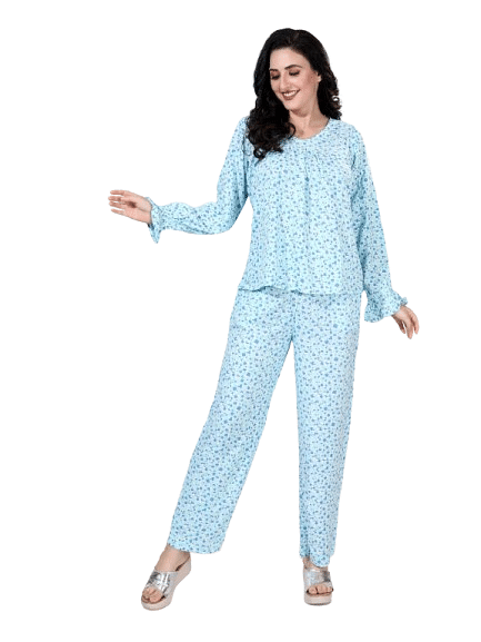 Authenzaa Women 2PC Nighty AC2N083 Sky Blue 