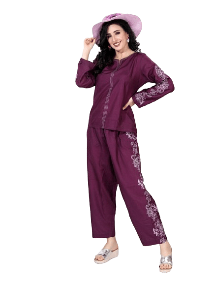 Authenzaa Women 2PC Nighty AC2N088 Dark Purple 