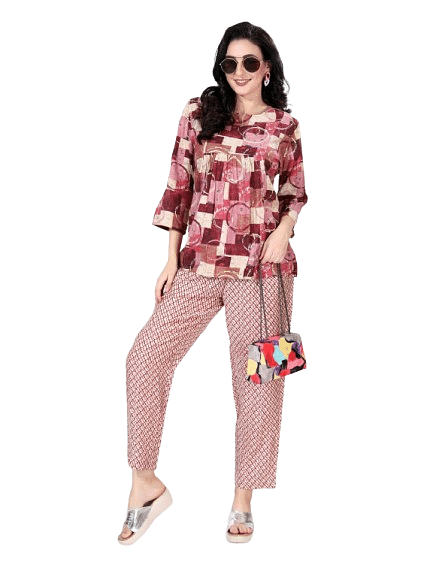 Authenzaa Women 2PC Nighty AC2N091 Multi 