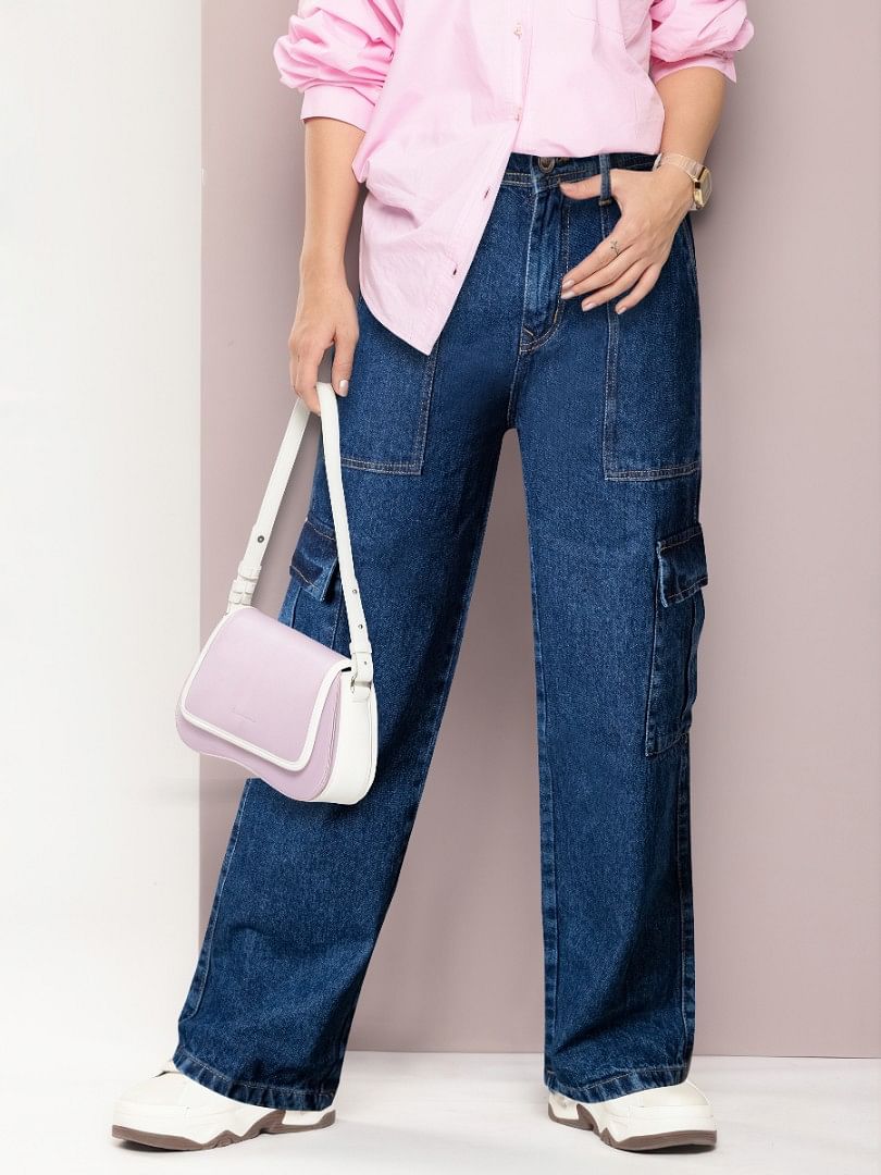 Authenzaa Women Denim Cargo WDJRE008 Dark Blue 