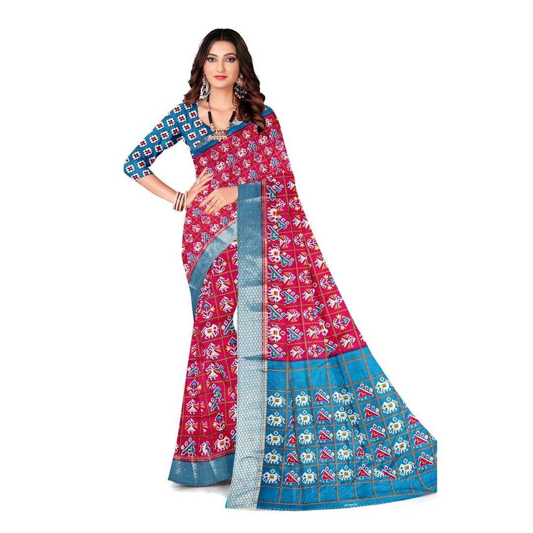 Authenzaa Women Saree ASWS099  Pink Firozi 