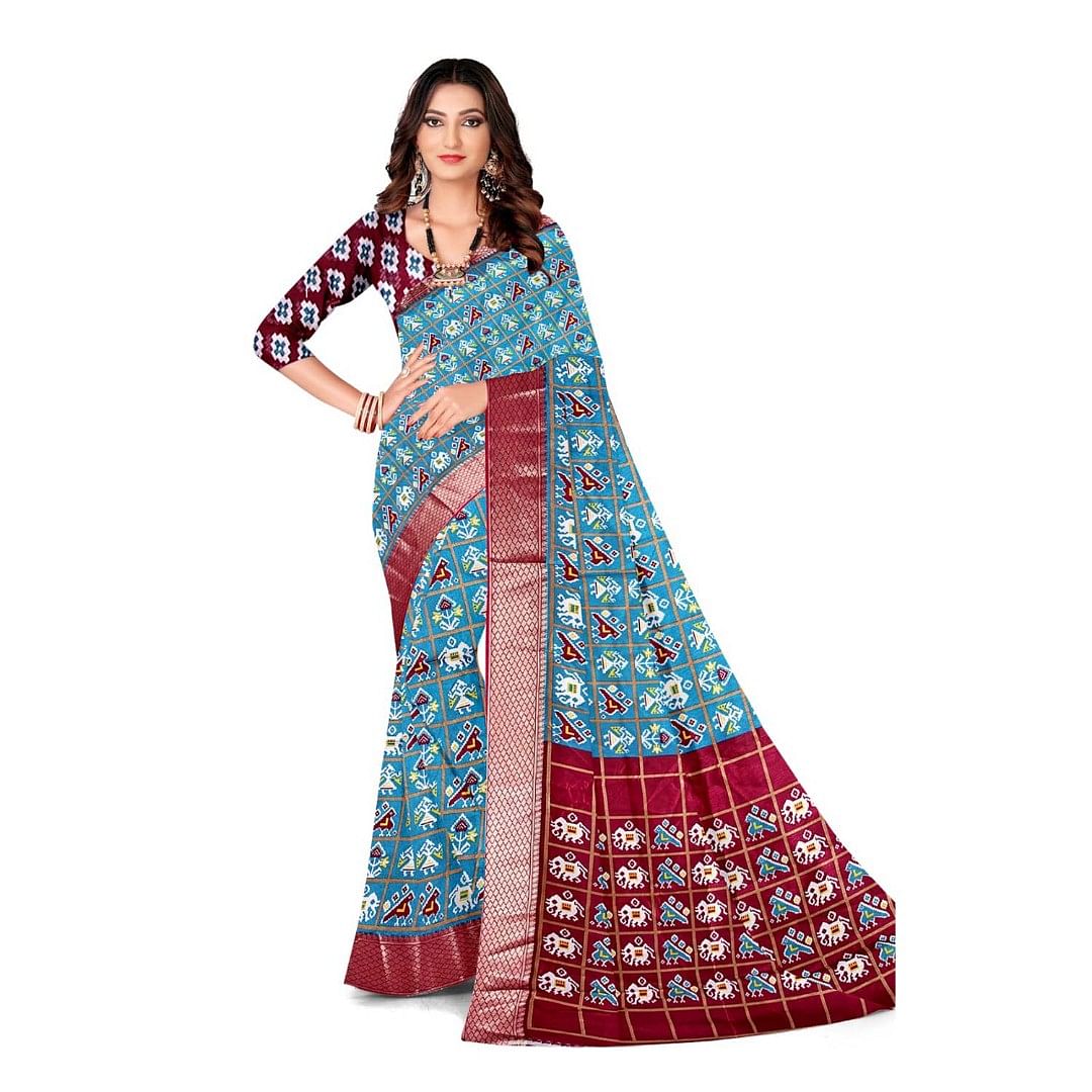 Authenzaa Women Saree ASWS099  Firozi Maroon 