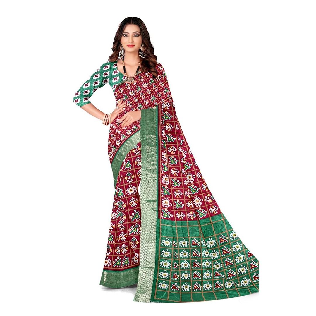 Authenzaa Women Saree ASWS099  Maroon Green 