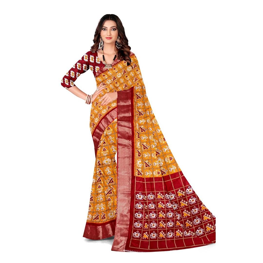 Authenzaa Women Saree ASWS099  Musturd Maroon 