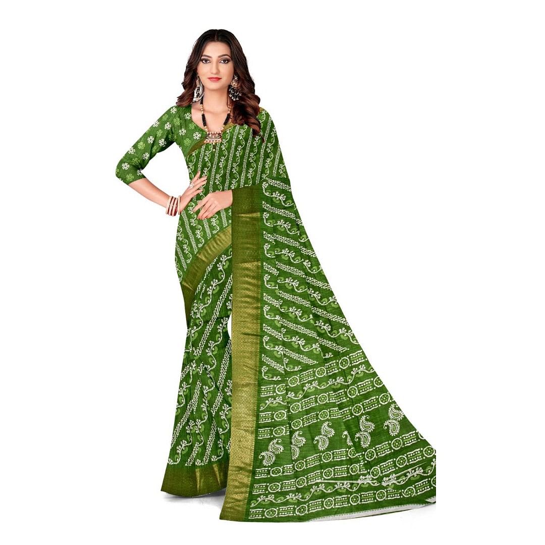 Authenzaa Women Saree ASWS100 Mehandi 