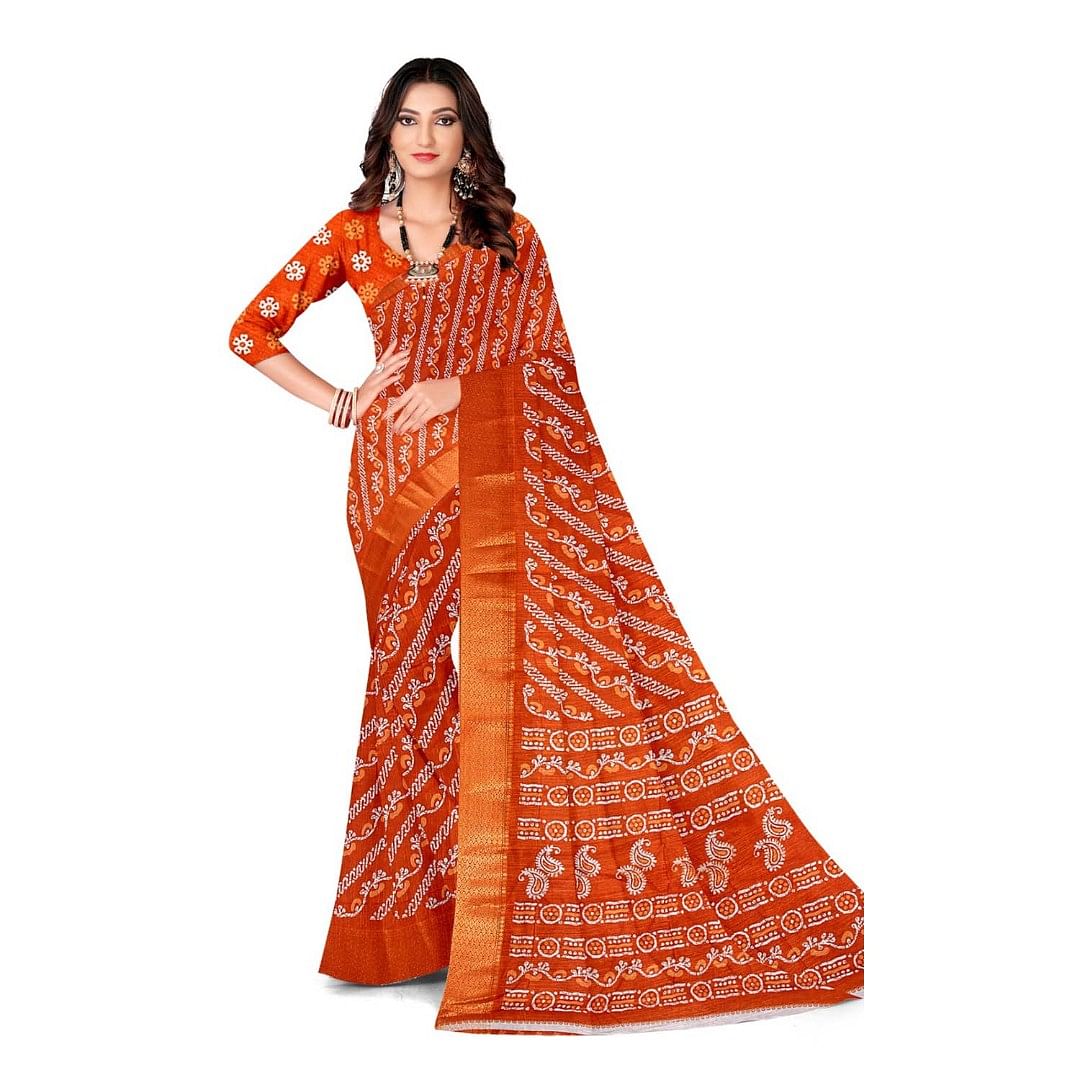 Authenzaa Women Saree ASWS100 Carrot 