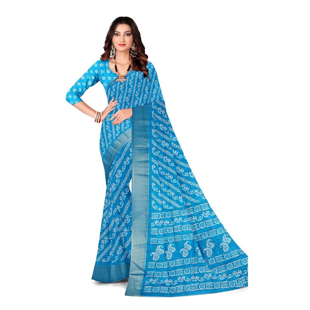 Authenzaa Women Saree ASWS100 Turquoise 