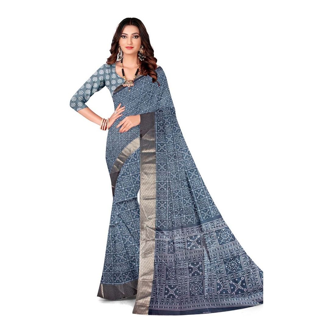 Authenzaa Women Saree ASWS101 Grey 