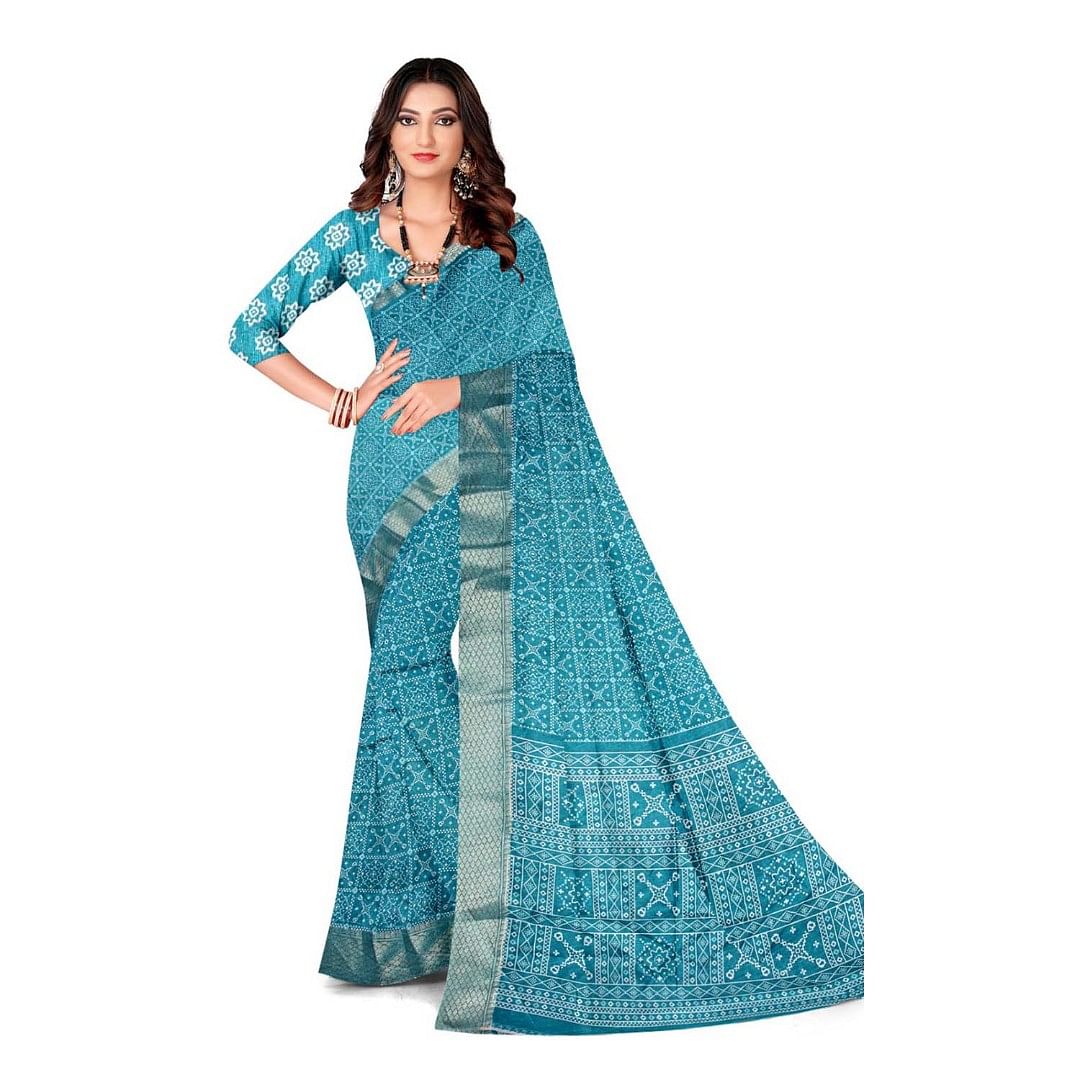 Authenzaa Women Saree ASWS101 Turqoise 