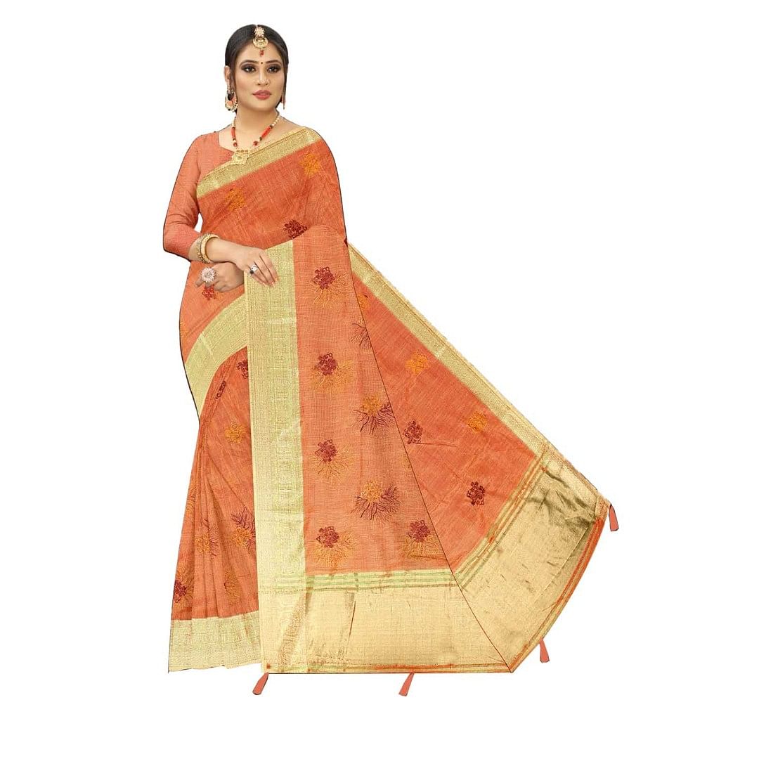 Authenzaa Women Saree ASWS114 Dark Peach 