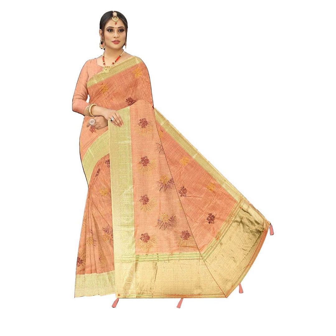 Authenzaa Women Saree ASWS114 Light Peach 