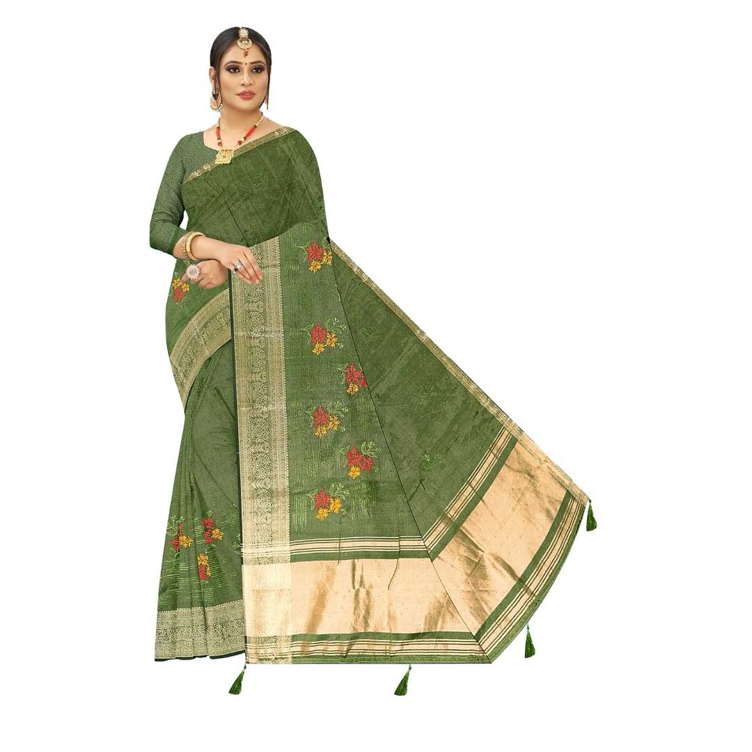 Authenzaa Women Saree ASWS113 Mehandi 