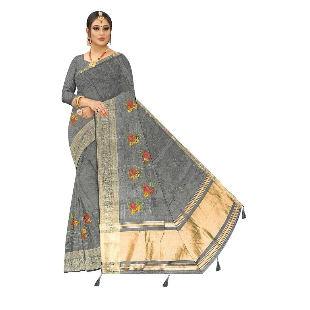 Authenzaa Women Saree ASWS113 Grey 