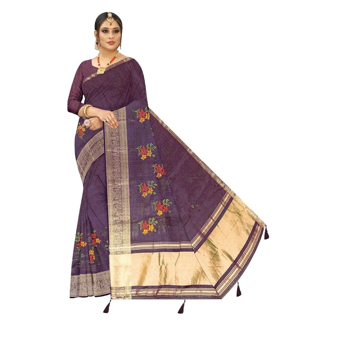 Authenzaa Women Saree ASWS113 Wine 
