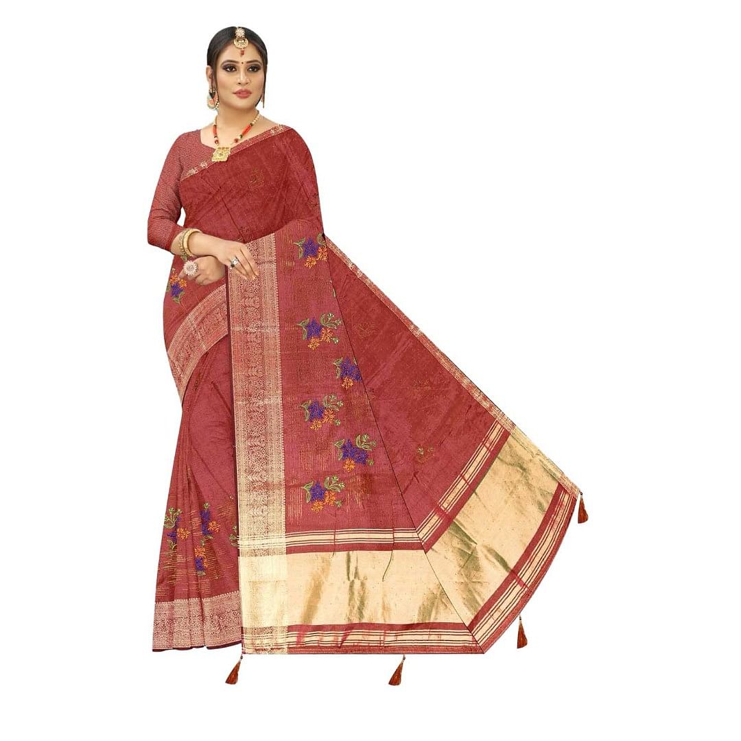 Authenzaa Women Saree ASWS113 Maroon 