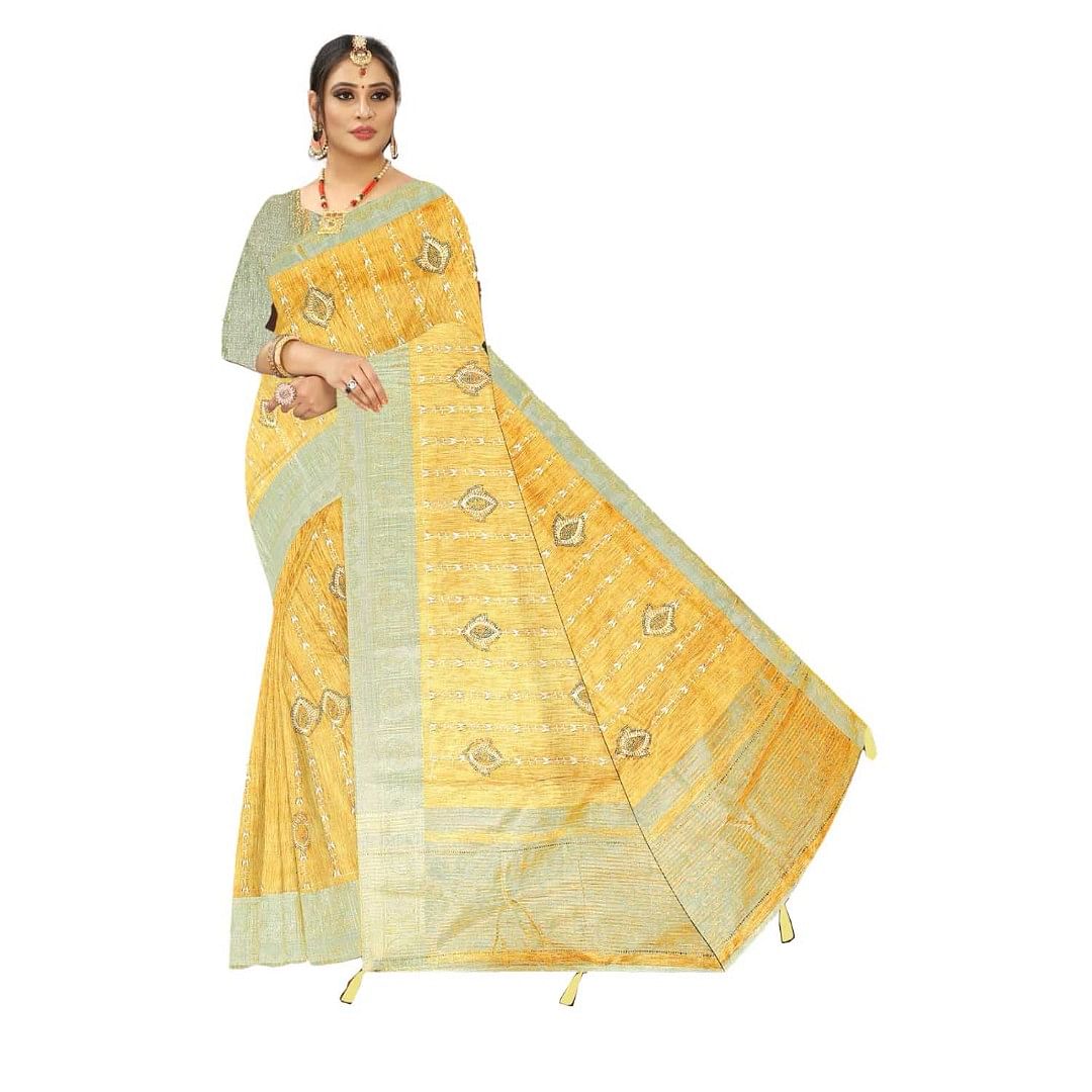 Authenzaa Women Saree ASWS112 Yellow 