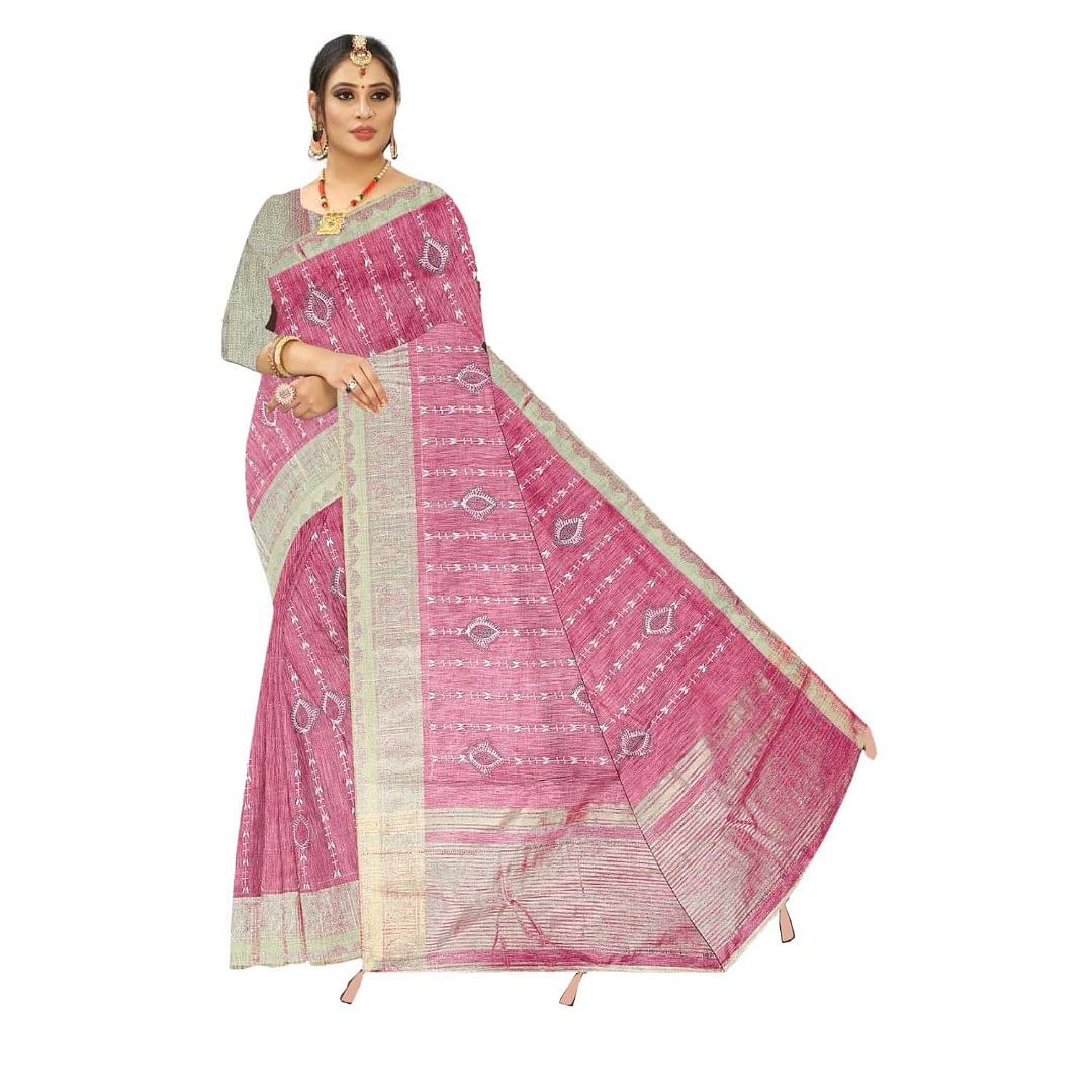 Authenzaa Women Saree ASWS112 Pink 