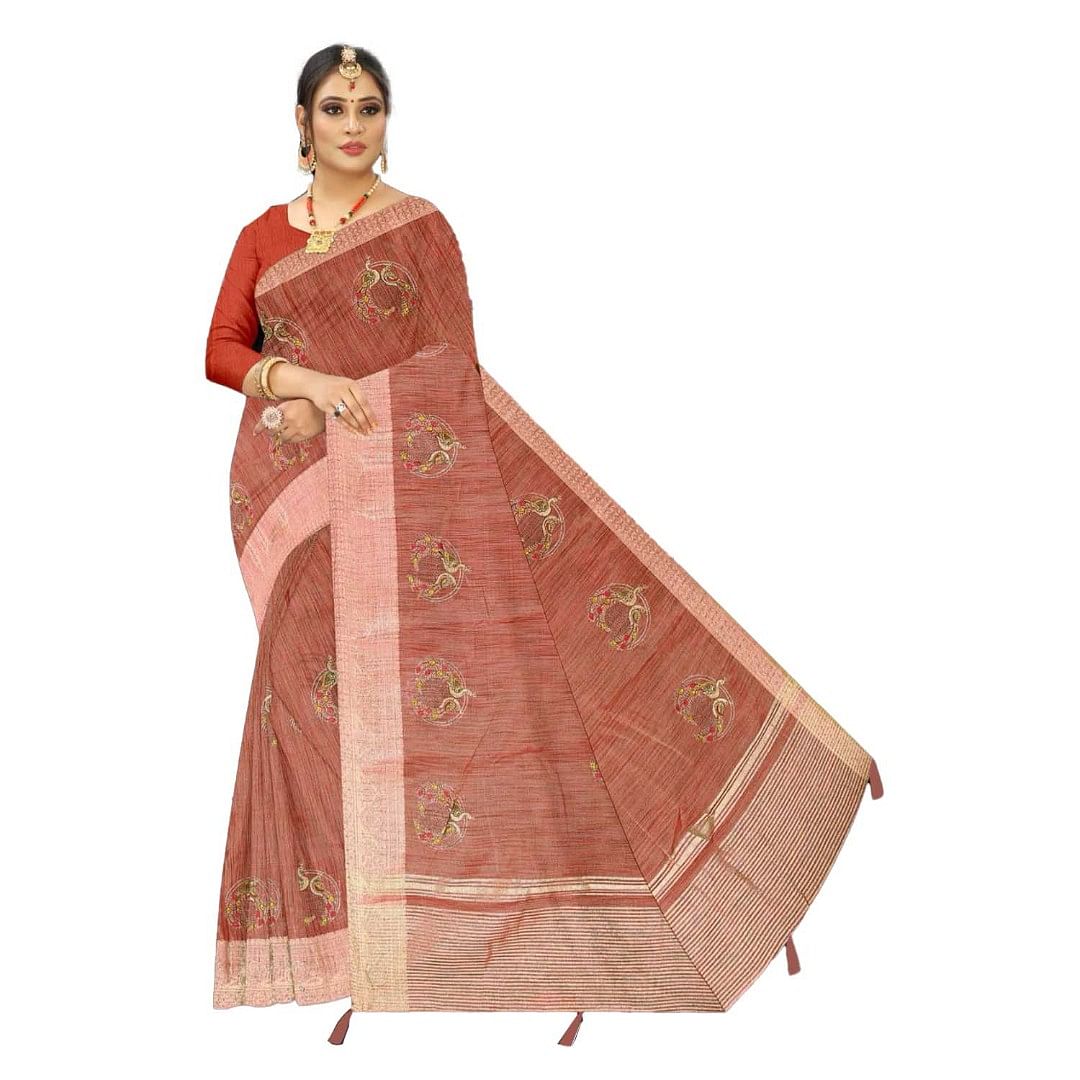 Authenzaa Women Saree ASWS111 Peach 
