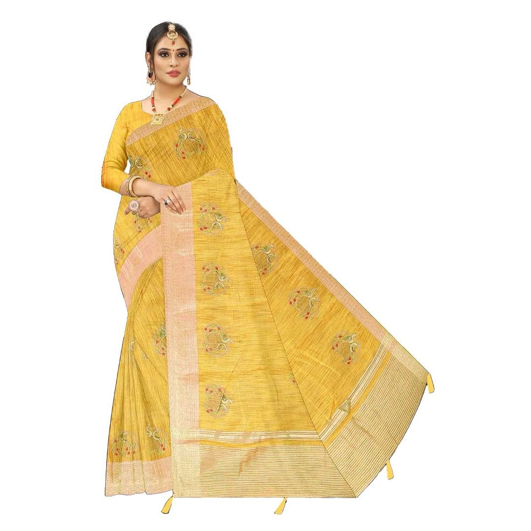 Authenzaa Women Saree ASWS111 Yellow 
