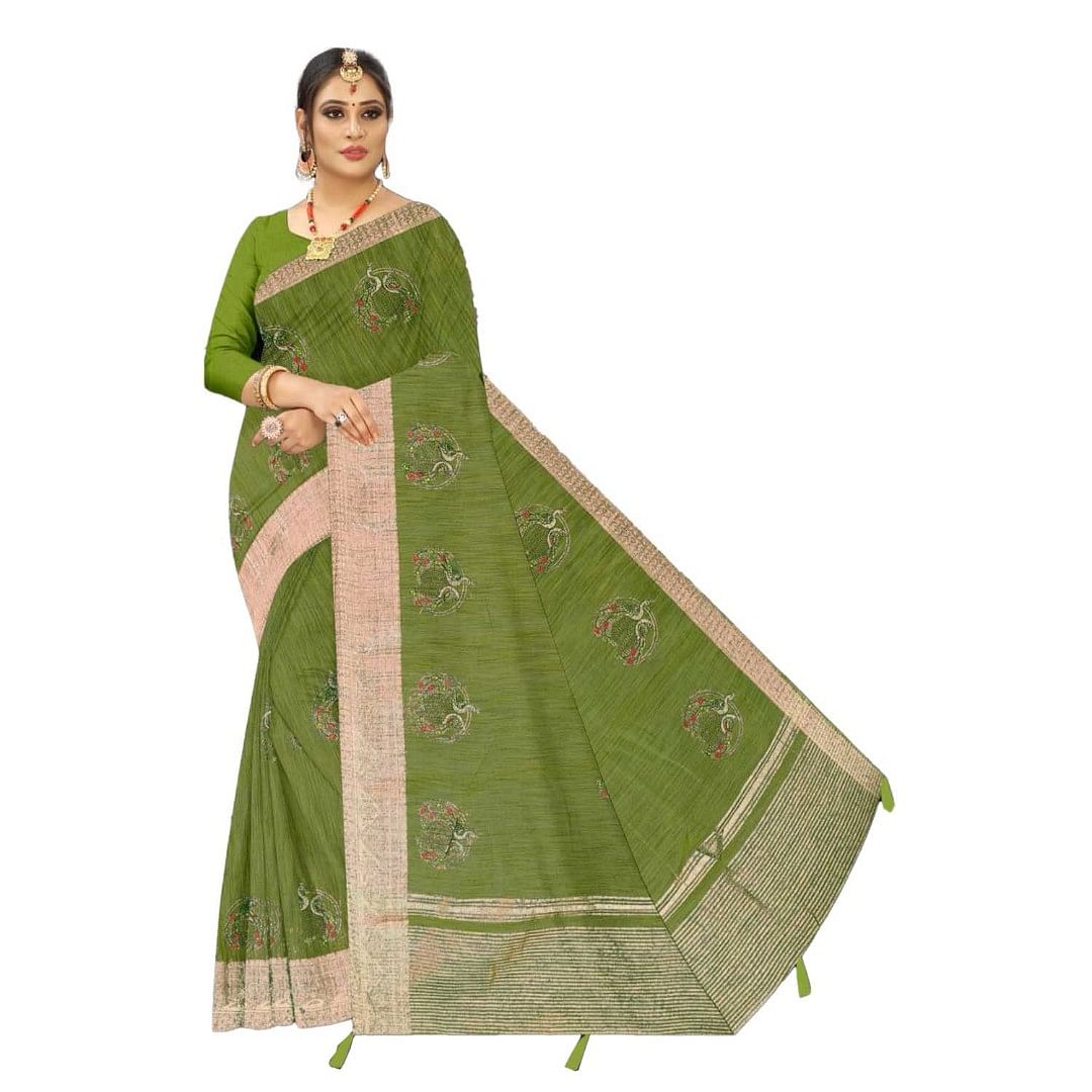 Authenzaa Women Saree ASWS111 Pista 