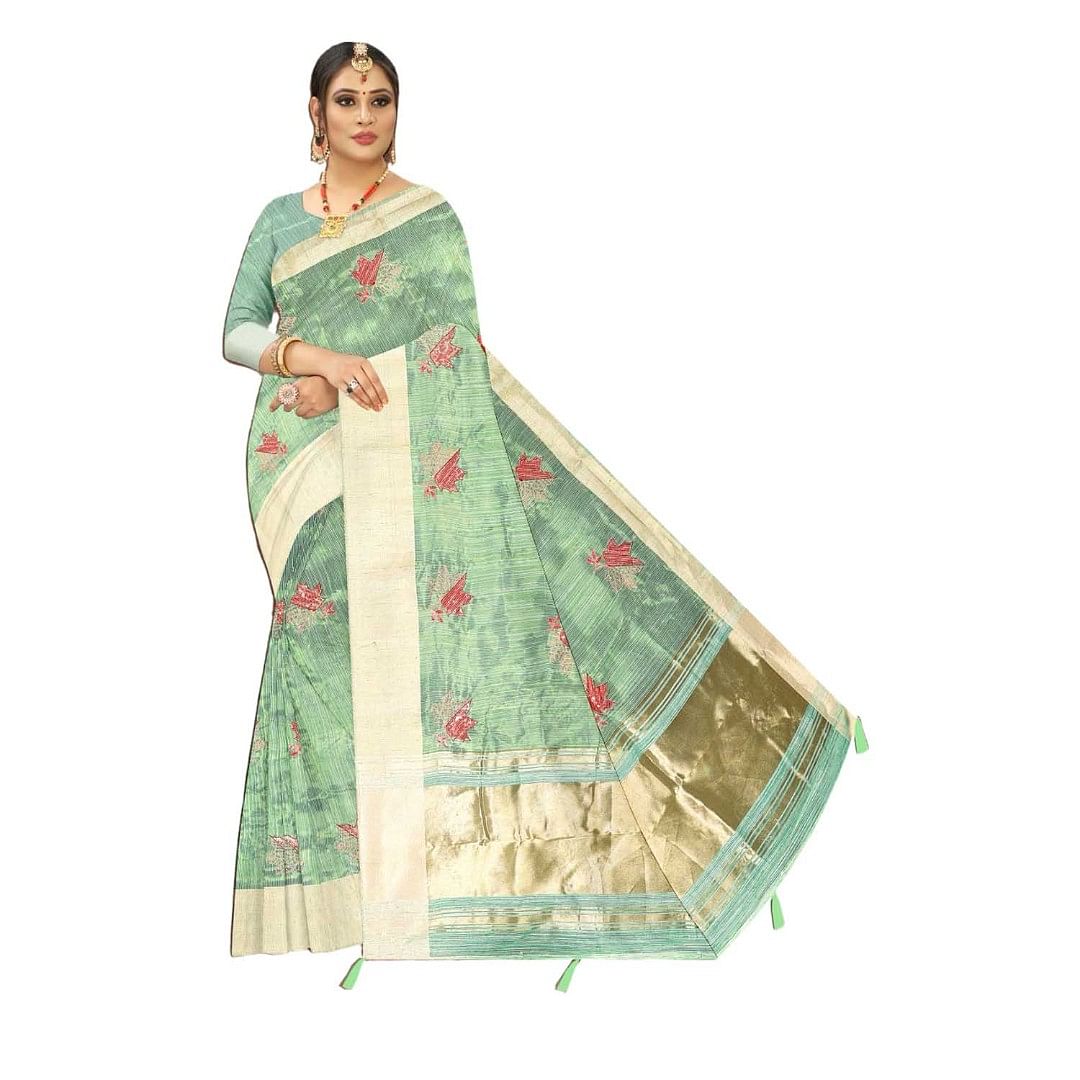 Authenzaa Women Saree ASWS110 C.Green 