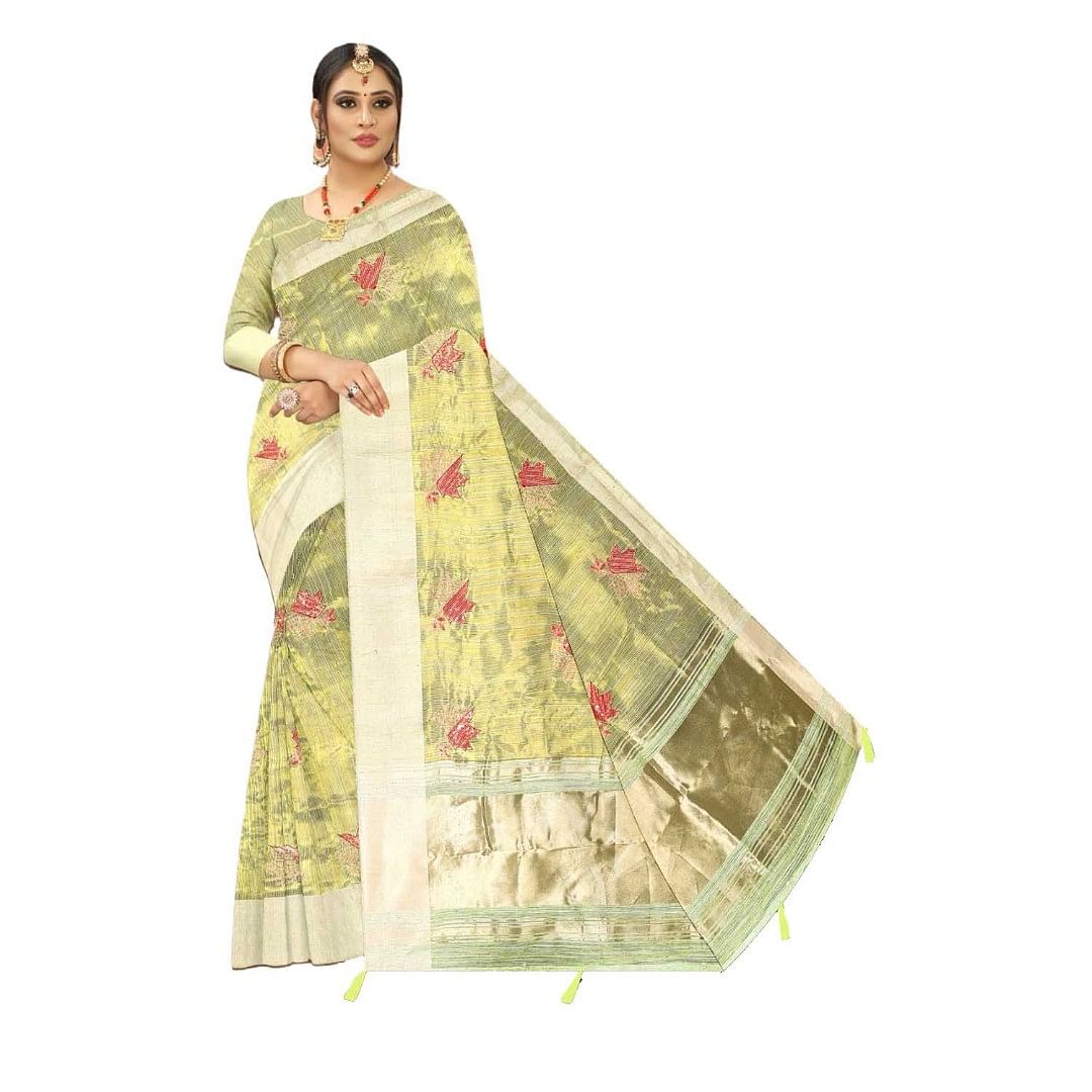 Authenzaa Women Saree ASWS110 Yellow 