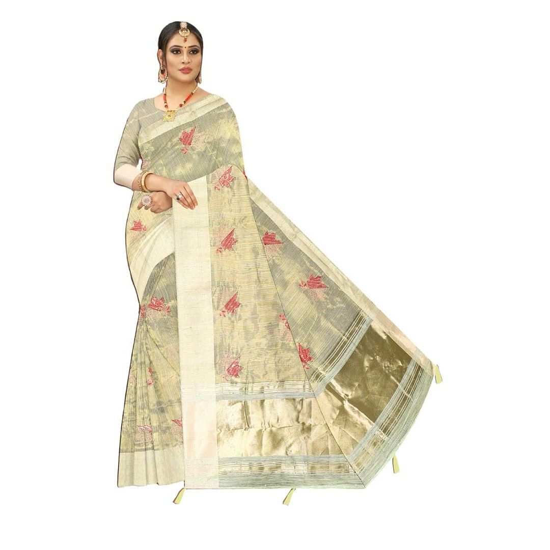 Authenzaa Women Saree ASWS110 Tan 