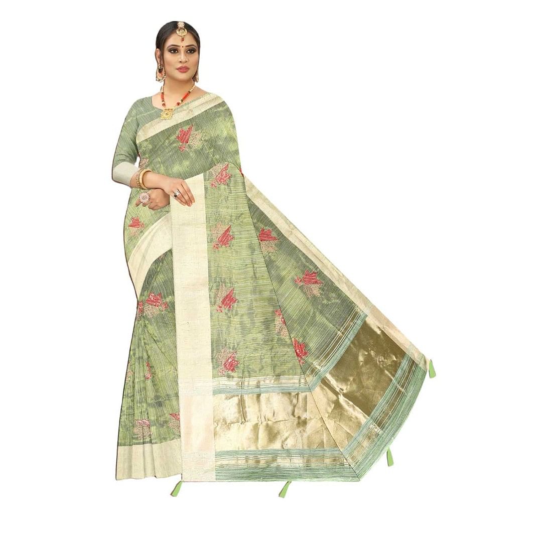 Authenzaa Women Saree ASWS110 Pista 