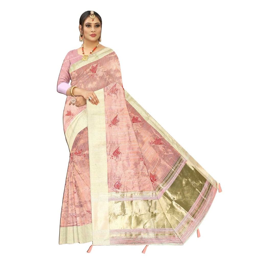 Authenzaa Women Saree ASWS110 Pink 