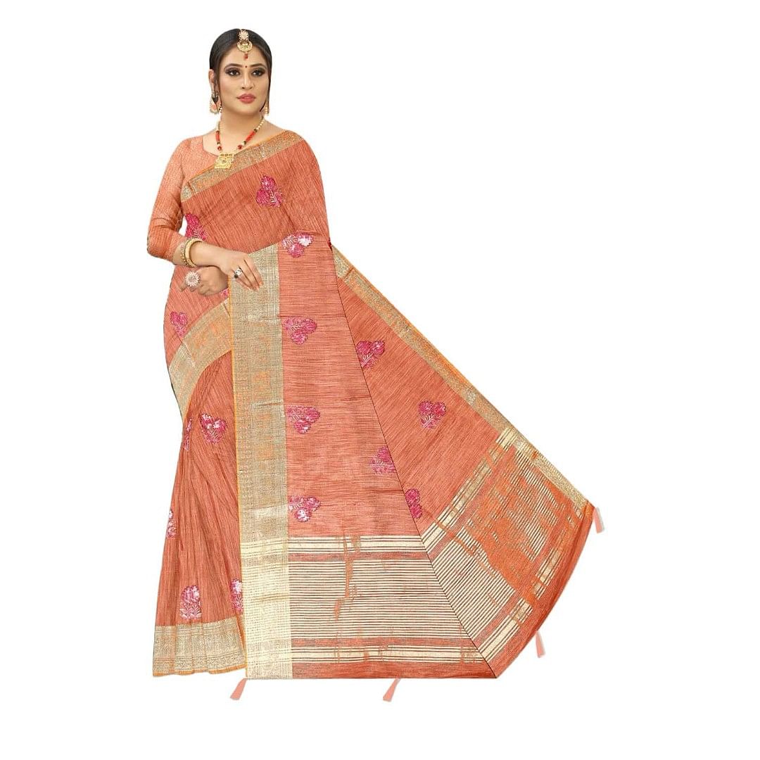 Authenzaa Women Saree ASWS109 Peach 