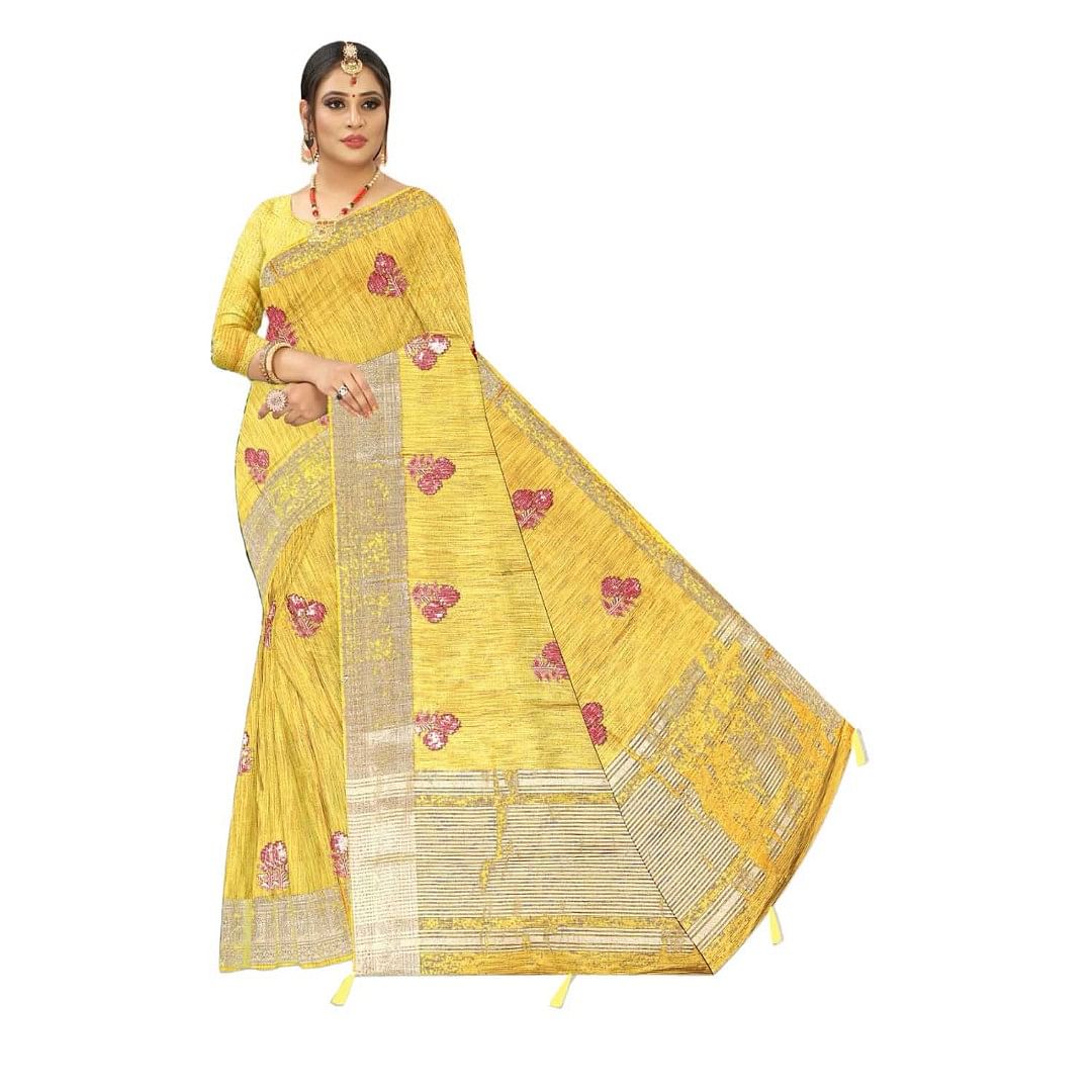 Authenzaa Women Saree ASWS109 Yellow 