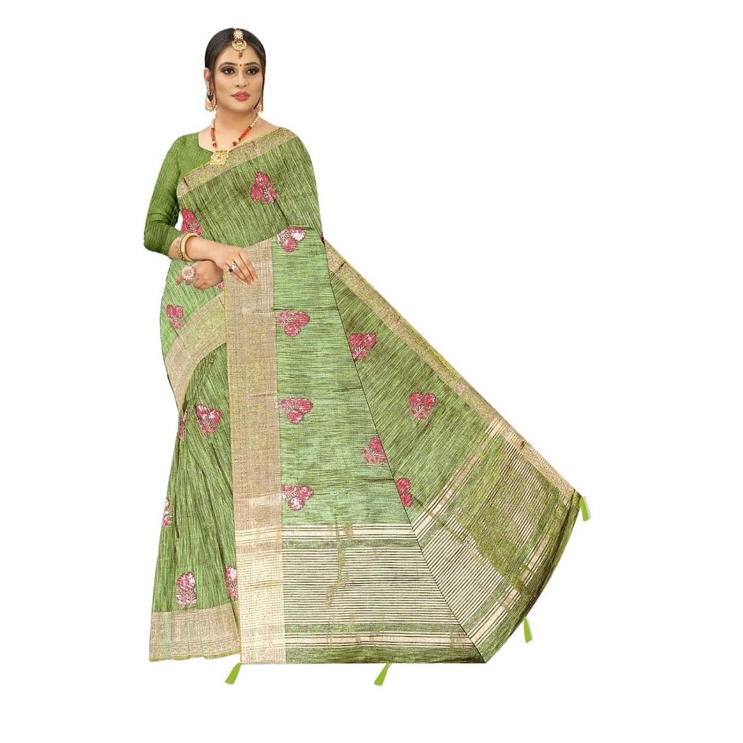 Authenzaa Women Saree ASWS109 Pista 