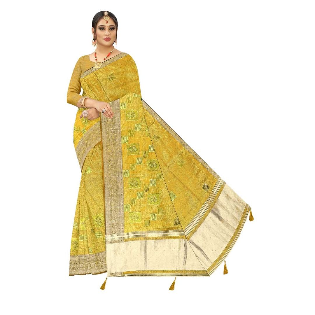 Authenzaa Women Saree ASWS107 Mustard 