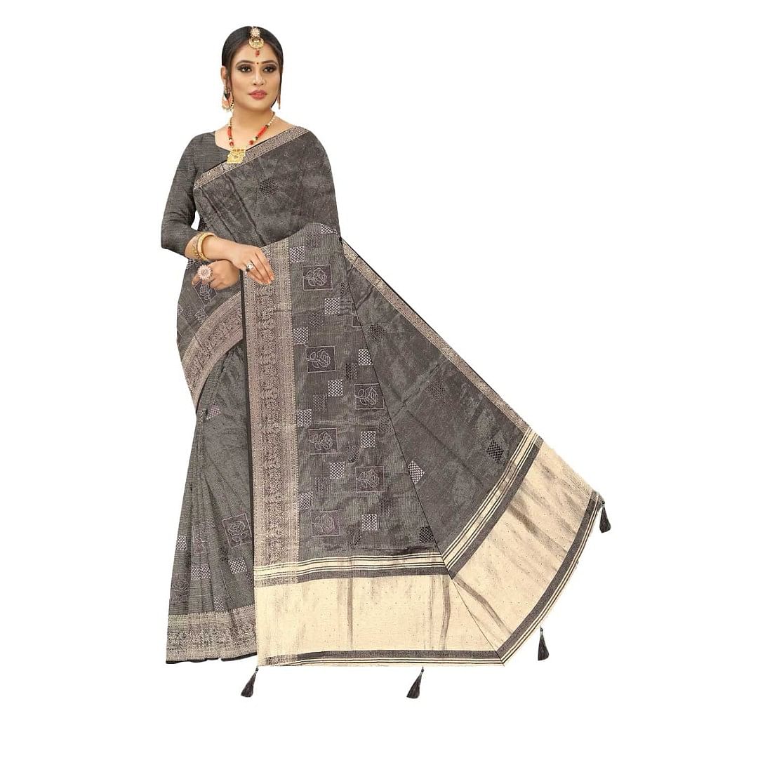 Authenzaa Women Saree ASWS107 Grey 