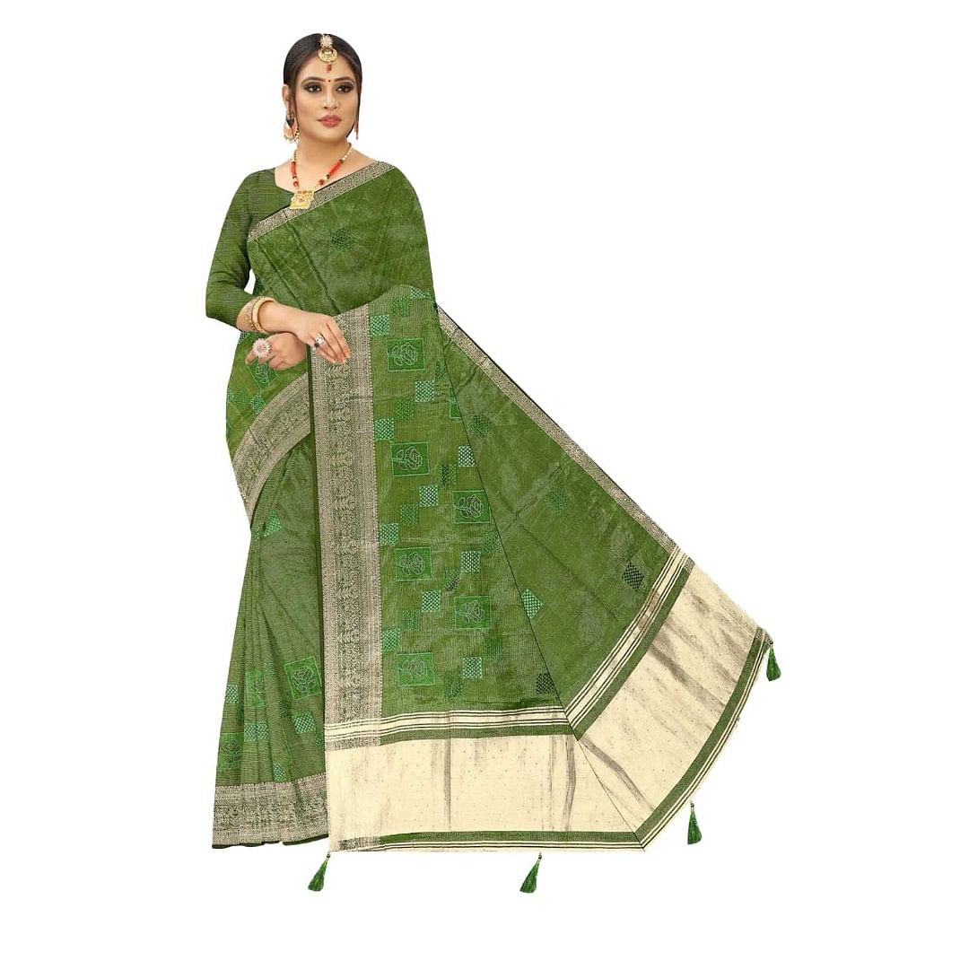 Authenzaa Women Saree ASWS107 Mehandi 