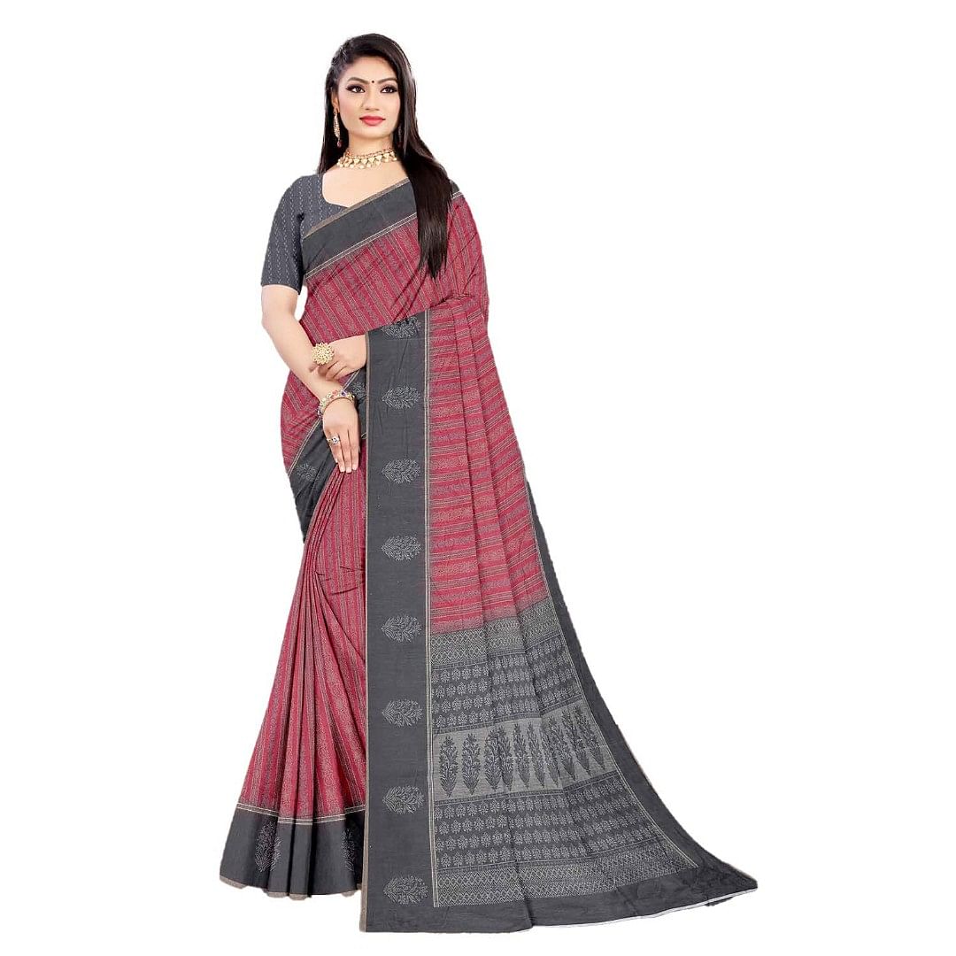 Authenzaa Women Saree ASWS072 Cherry 