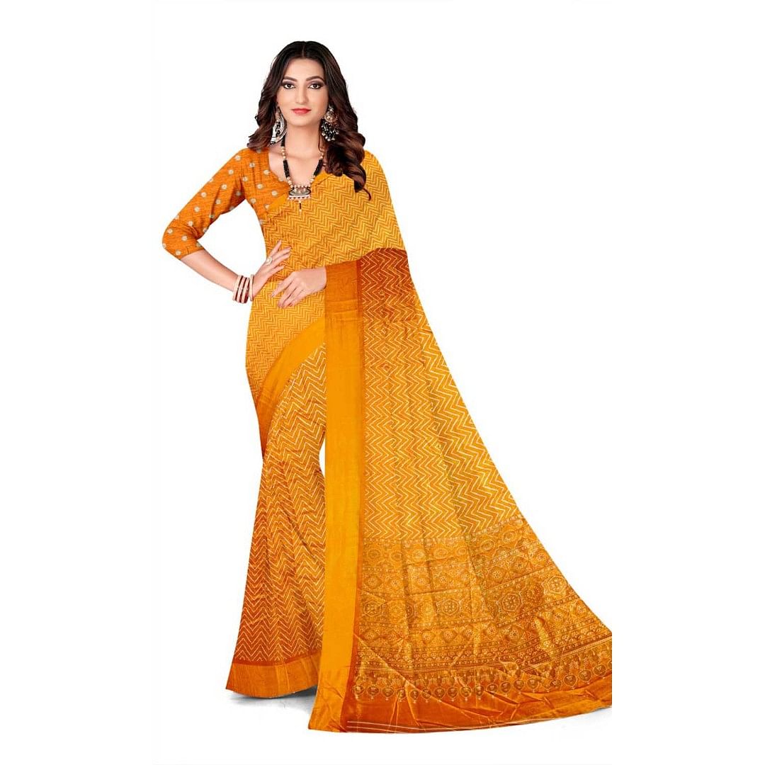 Authenzaa Women Saree ASWS096 Yellow 