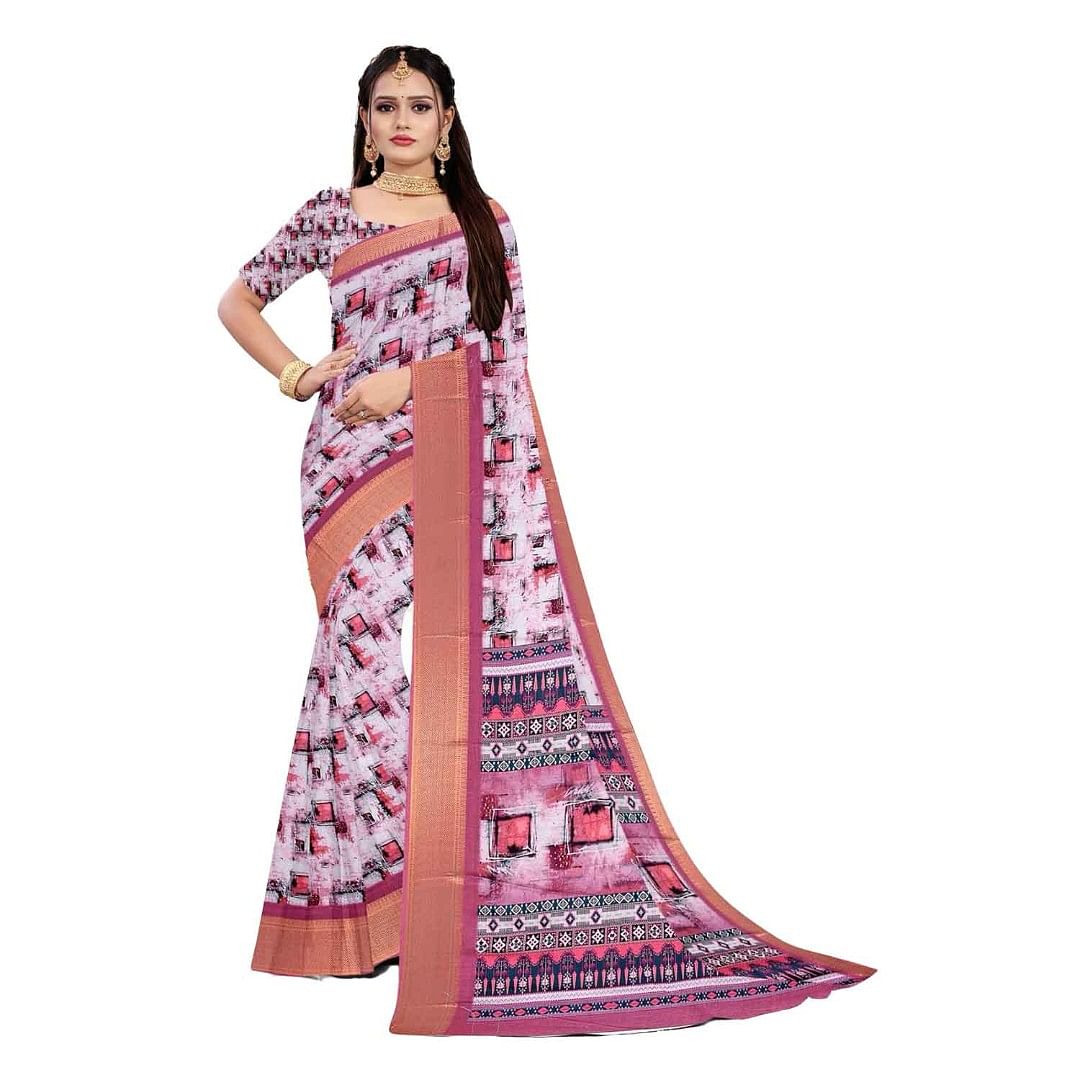 Authenzaa Women Saree ASWS102 Pink 