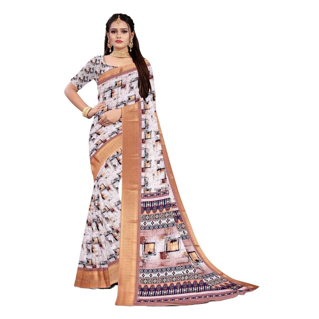 Authenzaa Women Saree ASWS102 Brown 