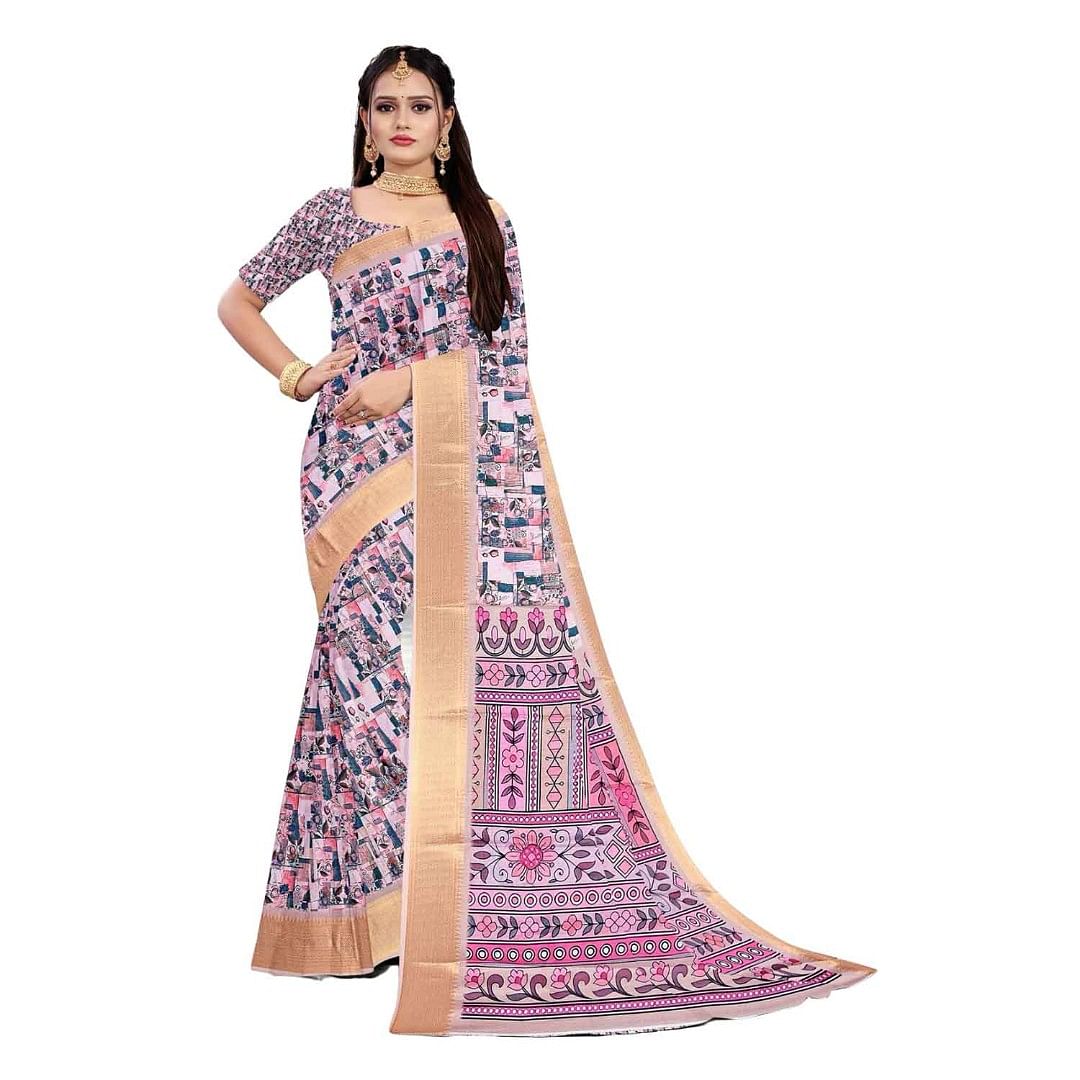Authenzaa Women Saree ASWS103 Pink 