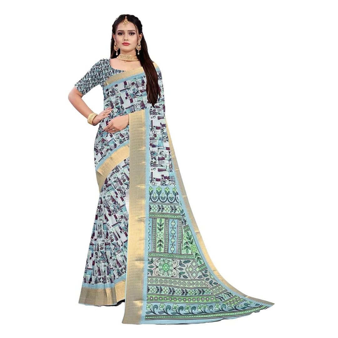 Authenzaa Women Saree ASWS103 Sky 