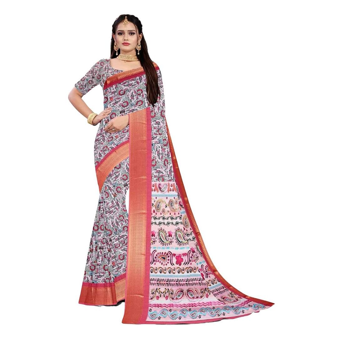 Authenzaa Women Saree ASWS104 Carrot 