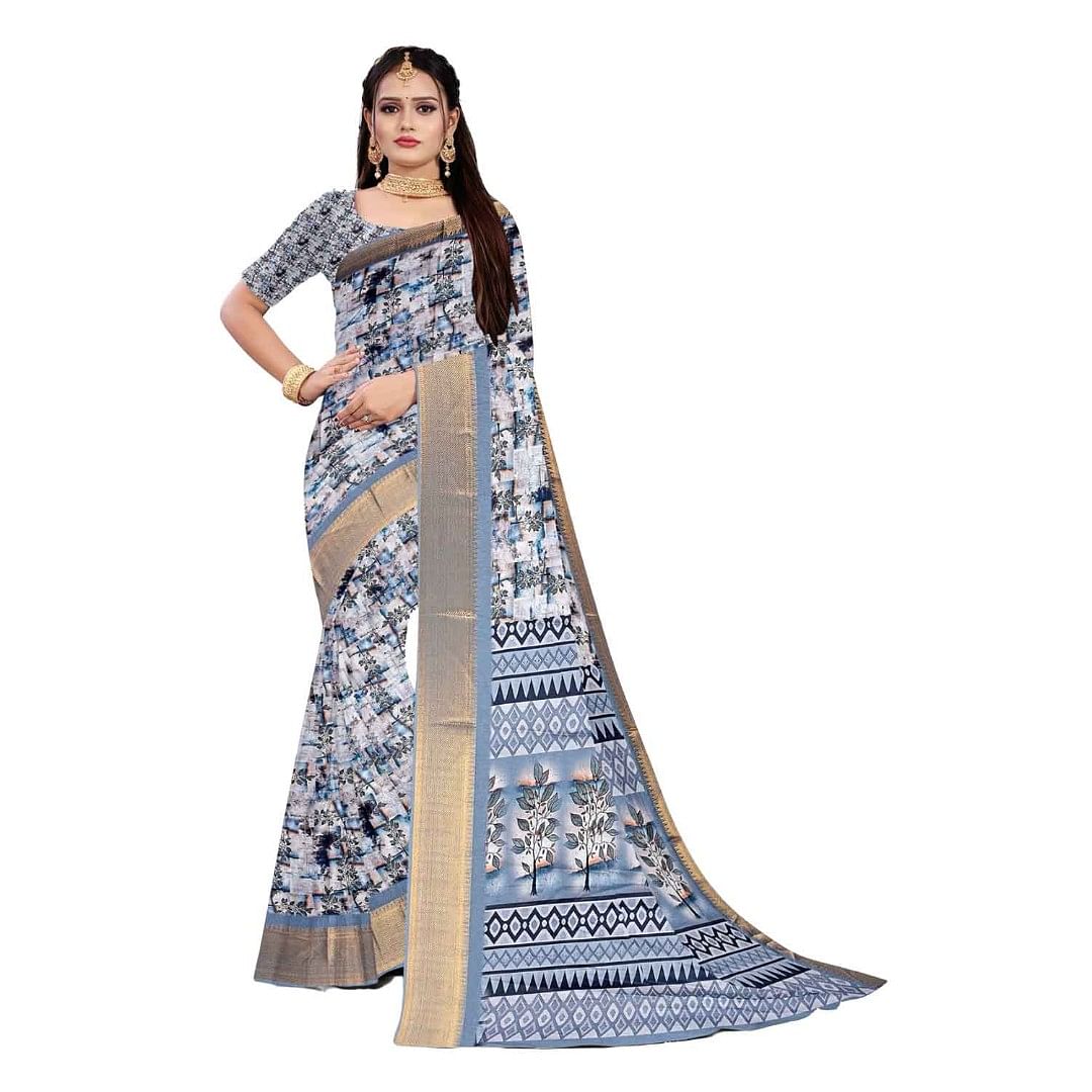 Authenzaa Women Saree ASWS105 Shark Grey 