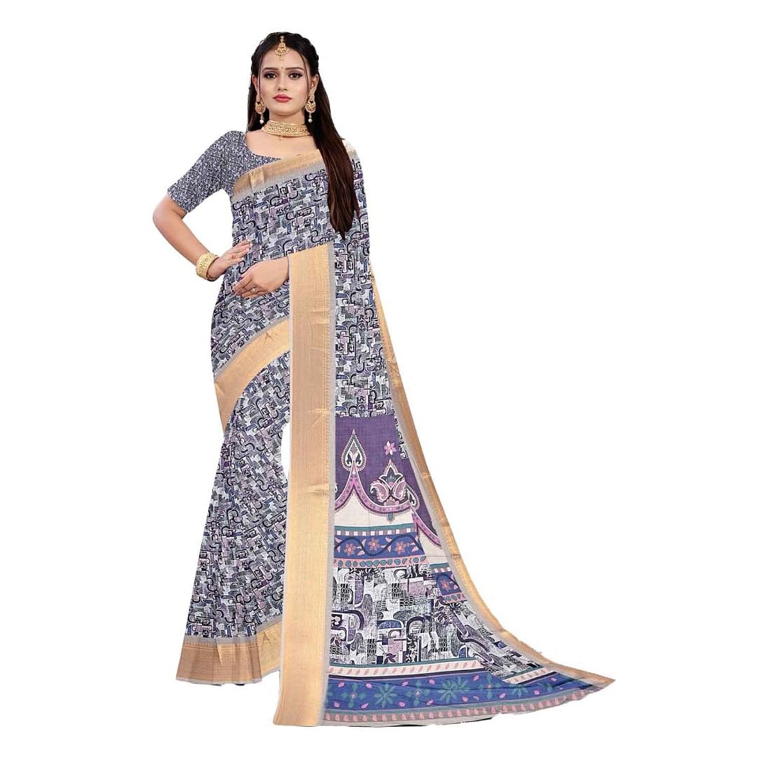 Authenzaa Women Saree ASWS106 Cream 
