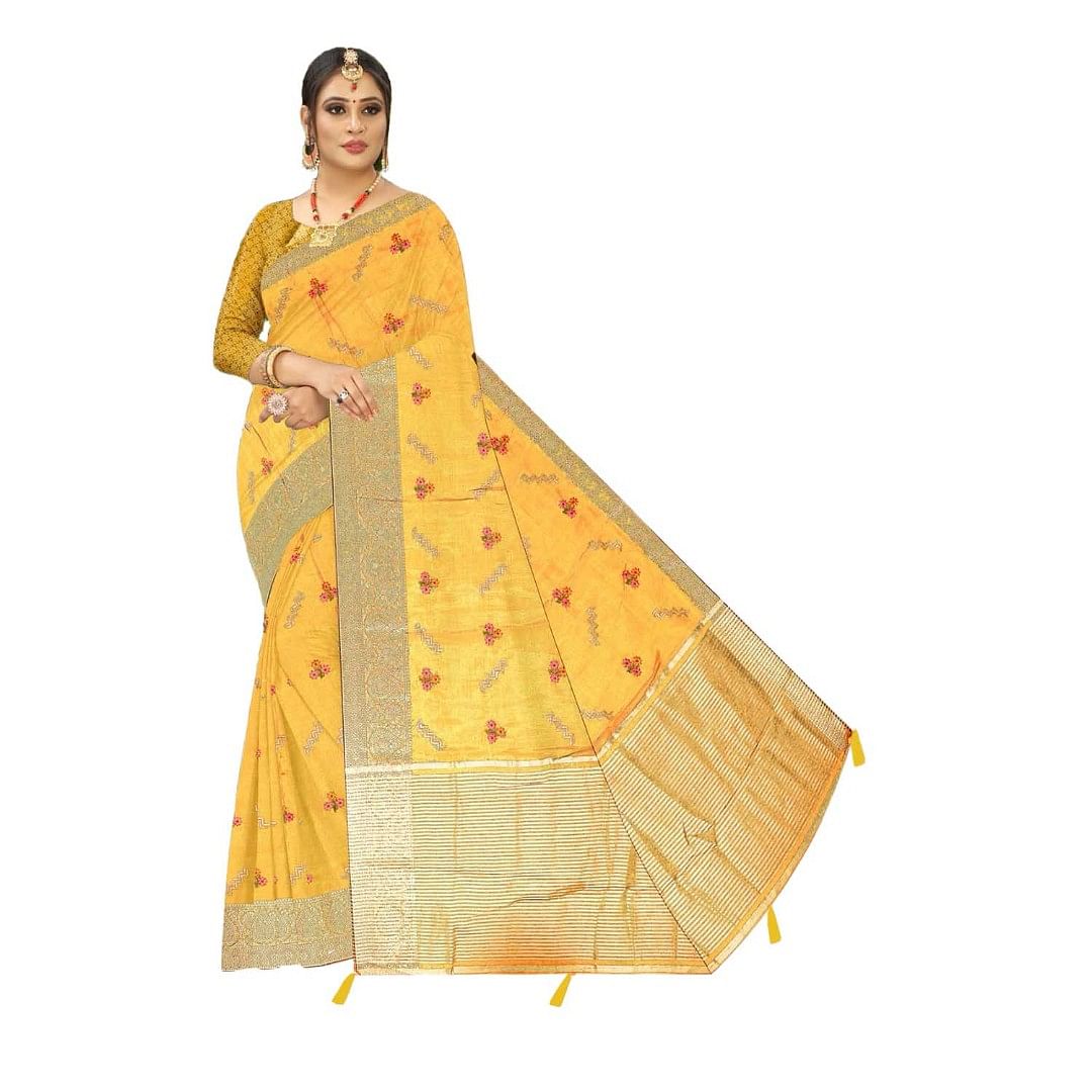 Authenzaa Women Saree ASWS108 Mustard 