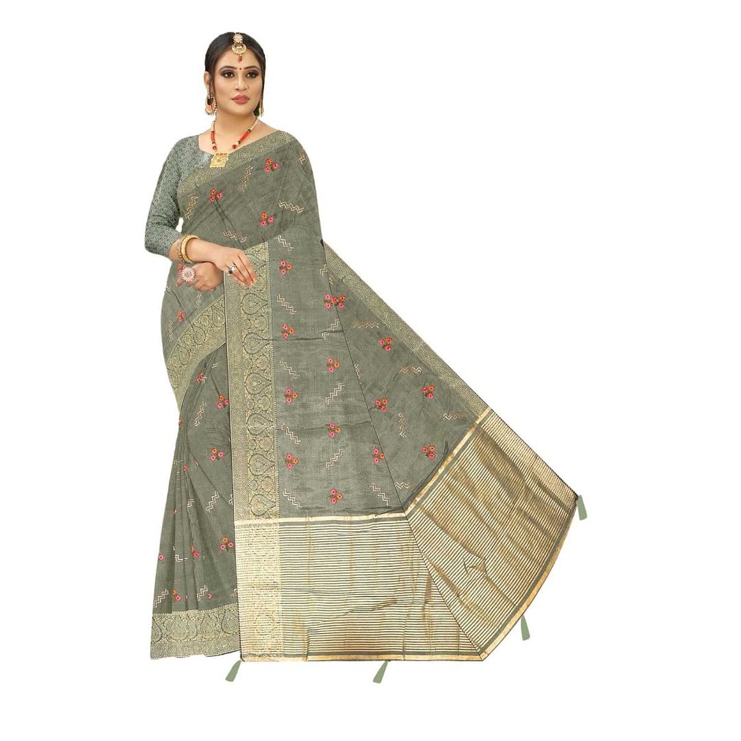 Authenzaa Women Saree ASWS108 Grey 