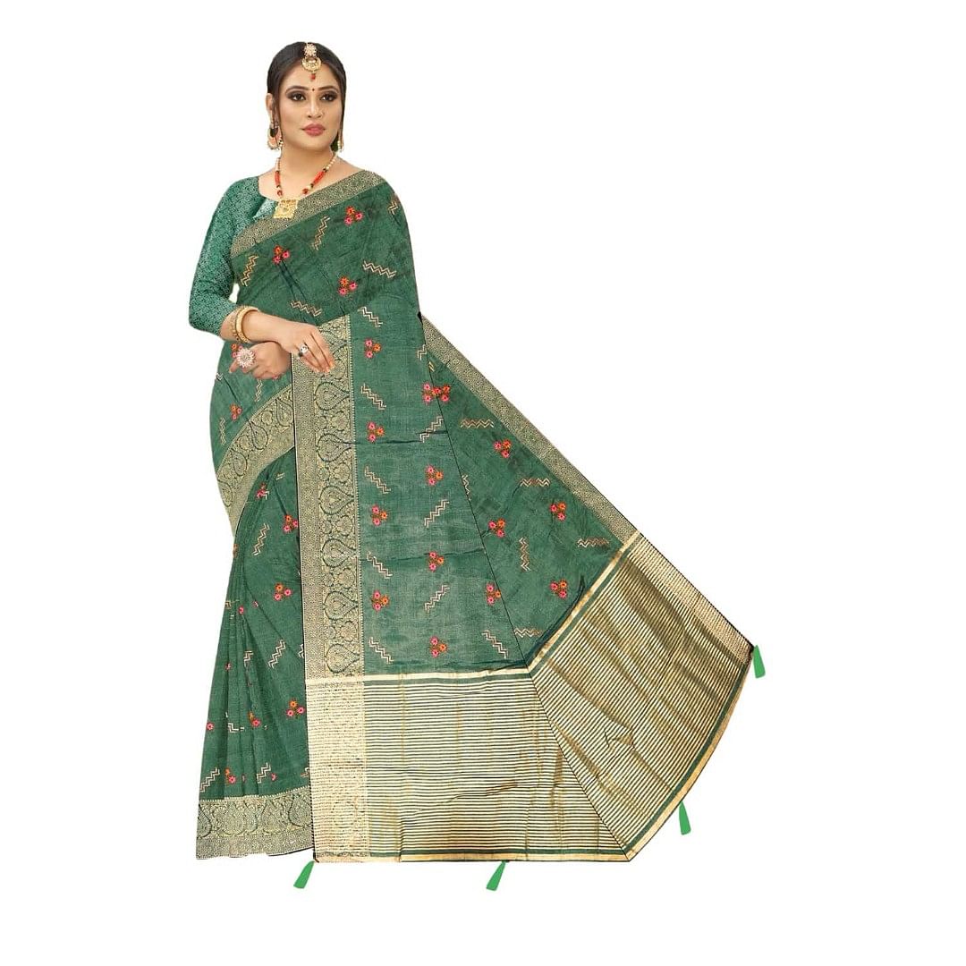 Authenzaa Women Saree ASWS108 Mehandi 