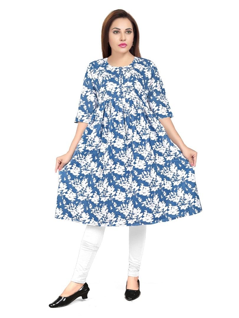 Authenzaa Women Kurti EVWKT021 White Blue 