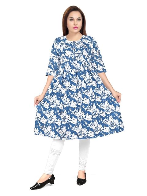 Authenzaa Women Kurti EVWKT021 White Blue 